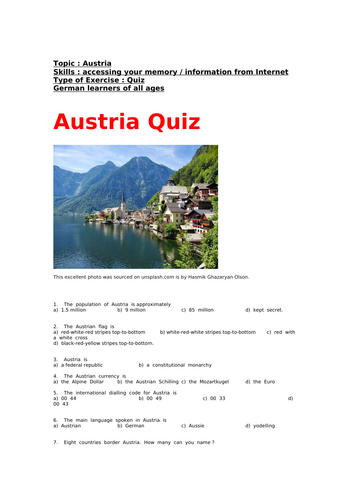 Austria Quiz for German learners of all ages