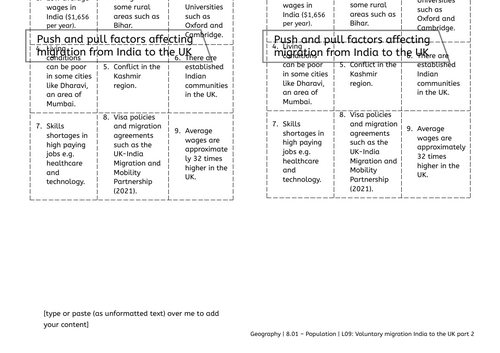 Y8 Population: voluntary migration India to UK (part 2)
