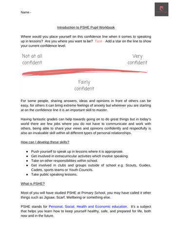 Introduction to PSHE Pupil Workbook | Teaching Resources