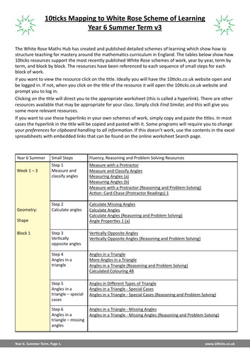 10ticks - Year 6 Summer Term Mapping to White Rose (v3) | Teaching ...