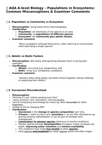 AQA A Level Biology Revision 2026 Misconception & Practice Populations ...