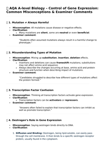 AQA A level Biology Misconceptions & Practice Gene Expression Chapter ...