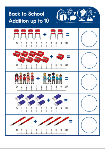 Back to School Addition Worksheets up to 10 – Kindergarten &amp; 1st Grade ...