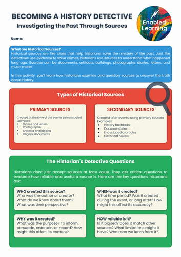 Analysing Primary and Secondary Resources - Year 7 History Skills