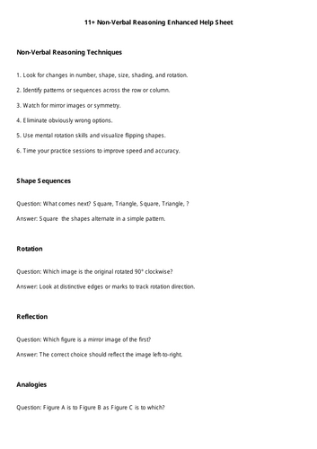 Verbal and Non-Verbal Help Sheets
