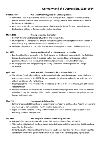 Extra evidence timeline - Germany and the Depression (AQA GCSE history ...