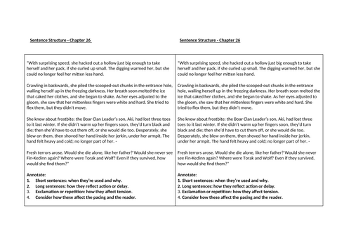 Wolf Brother - Pacing and Sentence Structure - Chapter 25 and 26