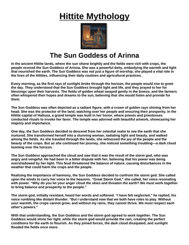 Hittite Myth: The Sun Goddess of Arinna | Teaching Resources