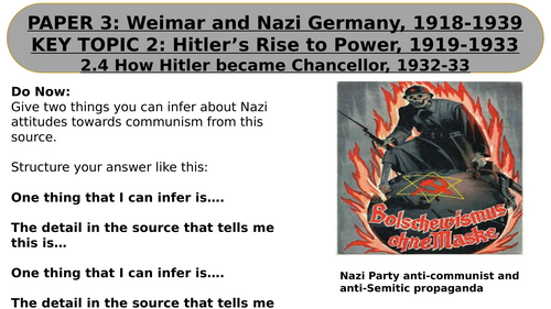 EDEXCEL GCSE HISTORY WEIMAR AND NAZI GERMANY KEY TOPIC 2: HITLER'S RISE ...