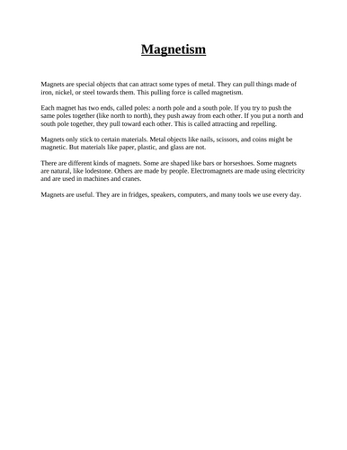 Magnetism – Differentiated Reading Comprehension Pack (KS2) | Teaching ...