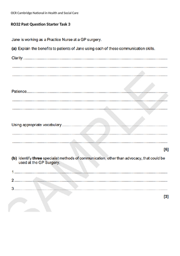 OCR Cambridge National Health and Social Care R032 Past Exam Question ...