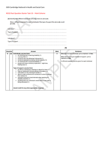OCR Cambridge National Health and Social Care R032 Past Exam Question ...