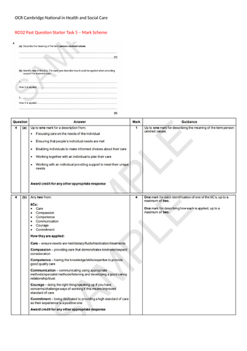 OCR Cambridge National Health and Social Care R032 Past Exam Question ...
