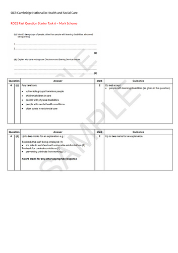 OCR Cambridge National Health and Social Care R032 Past Exam Question ...
