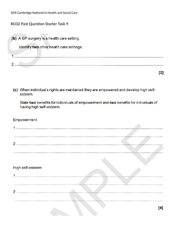 OCR Cambridge National Health and Social Care R032 Past Exam Question ...