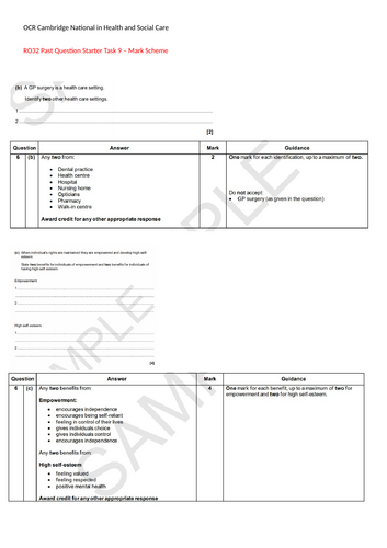 OCR Cambridge National Health and Social Care R032 Past Exam Question ...