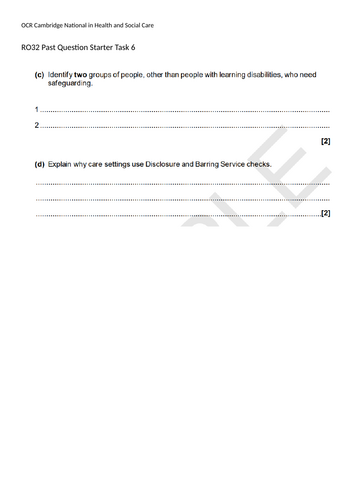 OCR Cambridge National Health and Social Care R032 Past Exam Question ...