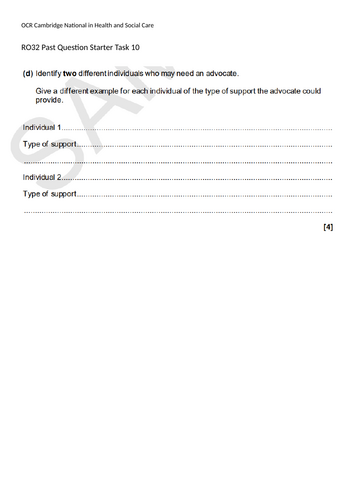 OCR Cambridge National Health and Social Care R032 Past Exam Question ...