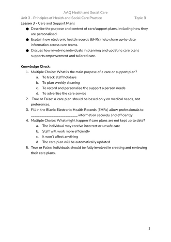 BTEC AAQ Health and Social Care - Unit 3 - Aim A (M1 Lessons ...