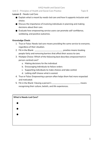 BTEC AAQ Health and Social Care - Unit 3 - Aim A (M1 Lessons ...
