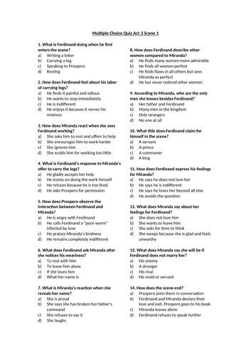 The Tempest - Act 3 Scene 1 Multiple Choice Quiz