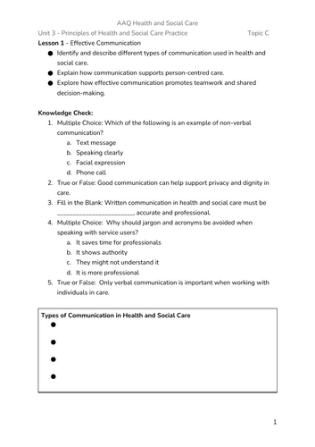 BTEC AAQ Health and Social Care - Unit 3 - Aim A (P2 Lessons ...
