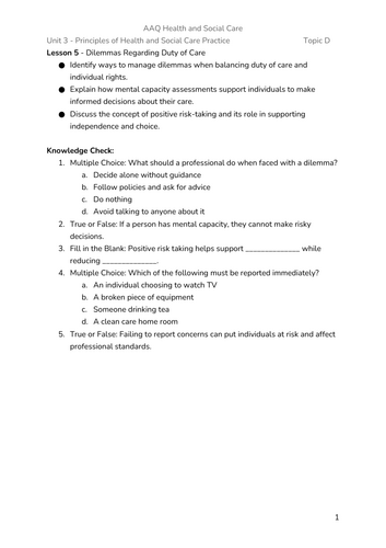BTEC AAQ Health and Social Care - Unit 3 - Aim A (P3 Lessons ...