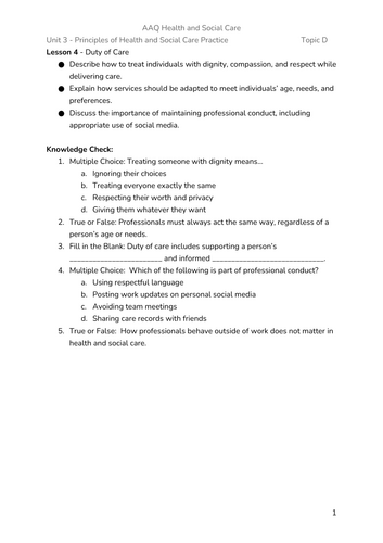 BTEC AAQ Health and Social Care - Unit 3 - Aim A (P3 Lessons ...