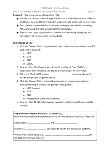 BTEC AAQ Health and Social Care - Unit 3 - Aim B (P4 Lessons ...