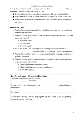 BTEC AAQ Health and Social Care - Unit 3 - Aim B (P5 Lessons ...