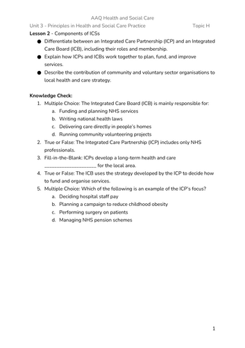 BTEC AAQ Health and Social Care - Unit 3 - Aim B (M3 and D2 Lessons ...