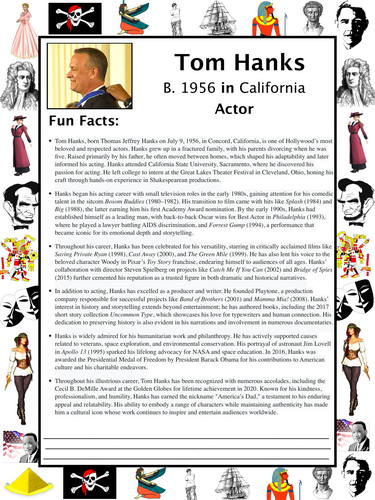 Tom Hanks PACKET & ACTIVITIES, Important Historical Figures Series ...