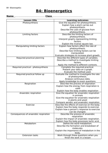 B4 - Bioenergetics booklet | Teaching Resources