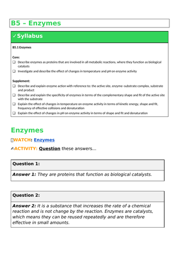 B5 Enzymes (IGCSE Cambridge - Double - Biology)