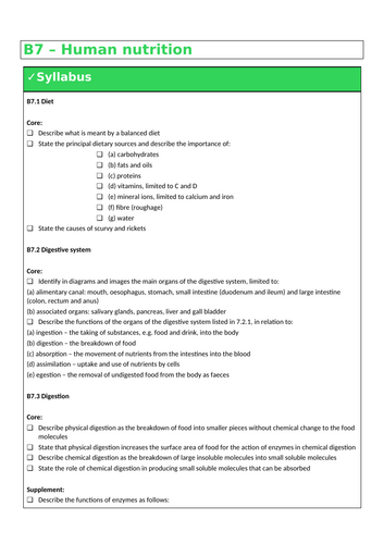 B7 Human nutrition (IGCSE Cambridge - Double - Biology)