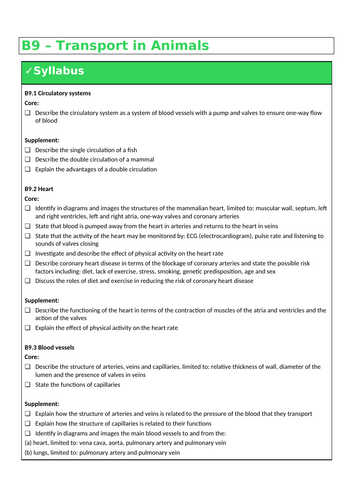 B9 Transport in animals (IGCSE Cambridge - Double - Biology)