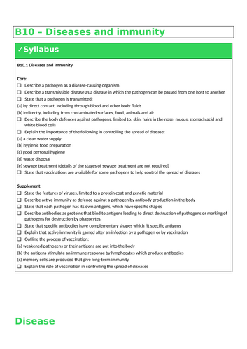 B10 Diseases and immunity (IGCSE Cambridge - Double - Biology)