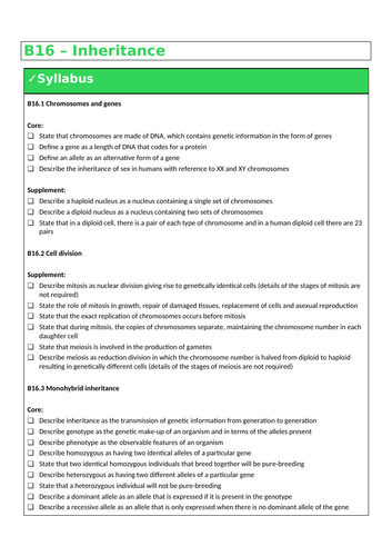B16 Inheritance (IGCSE Cambridge - Double - Biology)