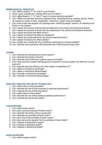 OCR A level Biomechanics Revision Notes and Questions