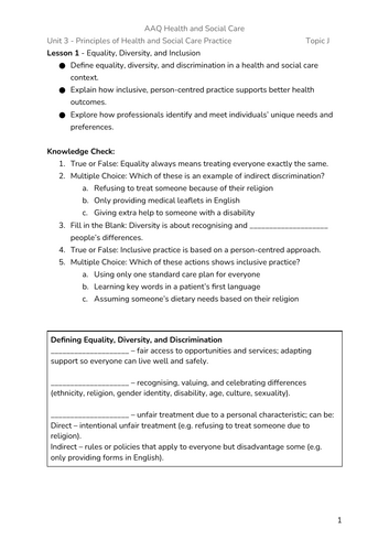 BTEC AAQ Health and Social Care - Unit 3 - Aim C (P7 Lessons ...