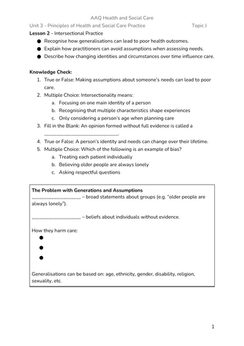 BTEC AAQ Health and Social Care - Unit 3 - Aim C (P7 Lessons ...