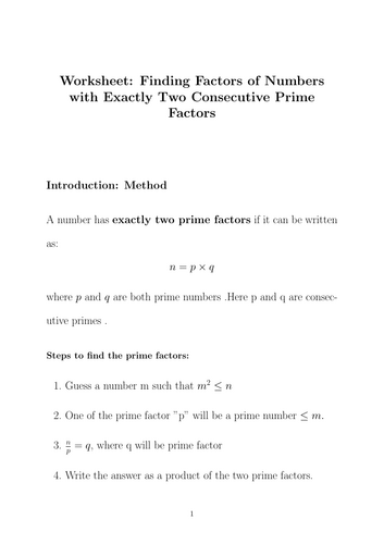 Worksheet: Finding Factors of Numbers with Exactly Two Consecutive Prime Factors
