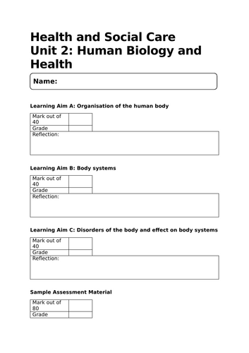 BTEC Level 3 AAQ National Health and Social Care Unit 2: Human Biology ...