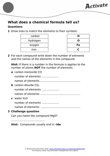KS3 Year 7 Chemistry - Elements, Atoms, Compounds - Chemical Formulae ...