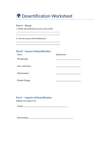 AQA GCSE Geography Causes and reducing the risk of Desertification ...