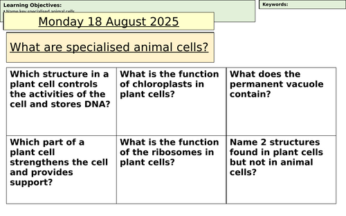 Specialised animal cells lesson KS3/KS4 Biology | Teaching Resources