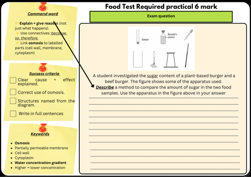 GCSE Science Required Practical 6-Mark Exam Question Worksheet | Food Test