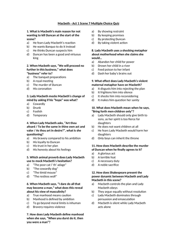 Macbeth - Act 1 Multiple Choice Quizzes