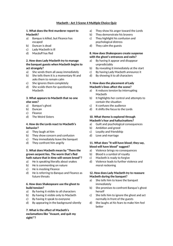 Macbeth - Act 3 Multiple Choice Quizzes