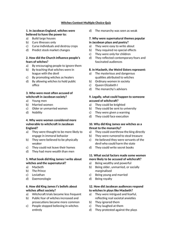 Macbeth - Witches Context Multiple Choice Quiz